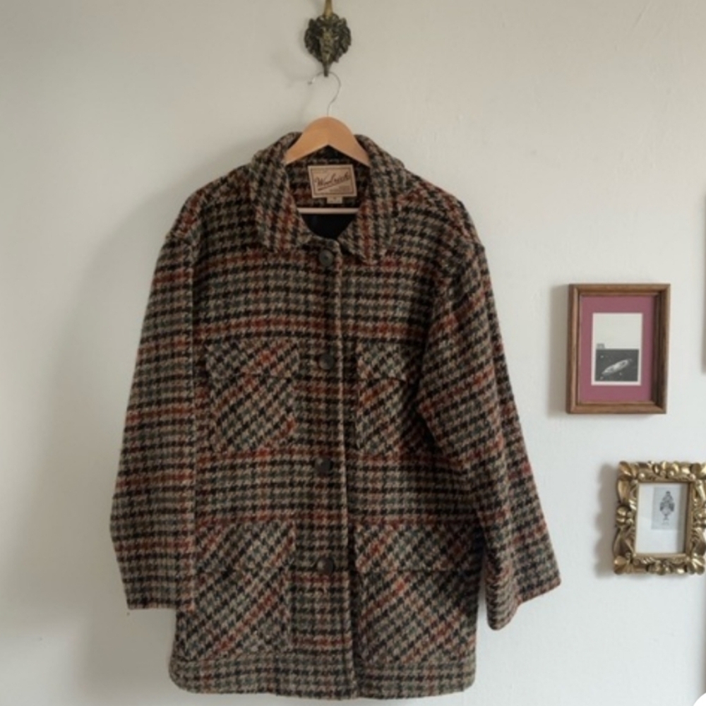 Vintage Woolrich Houndstooth Plaid Coat - M